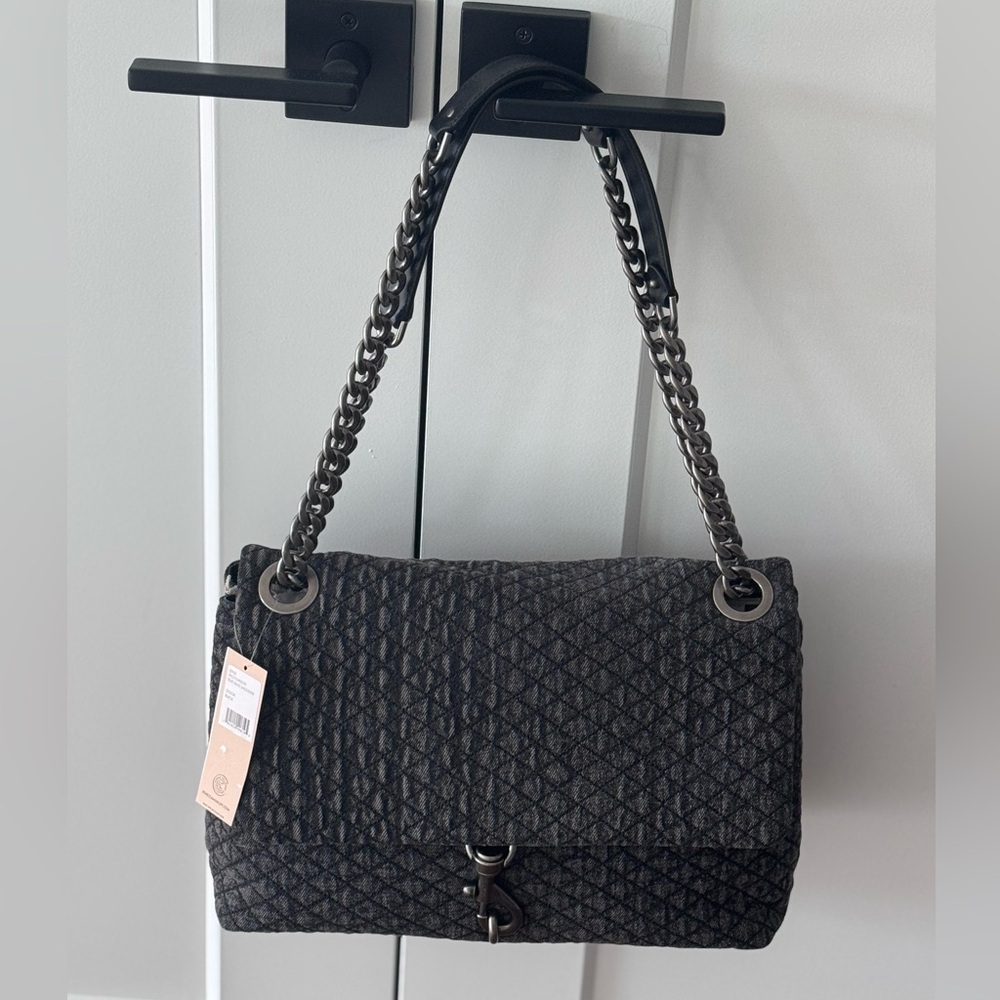 Rebecca Minkoff Edie Black Denim Maxi Shoulder Bag *NWT*